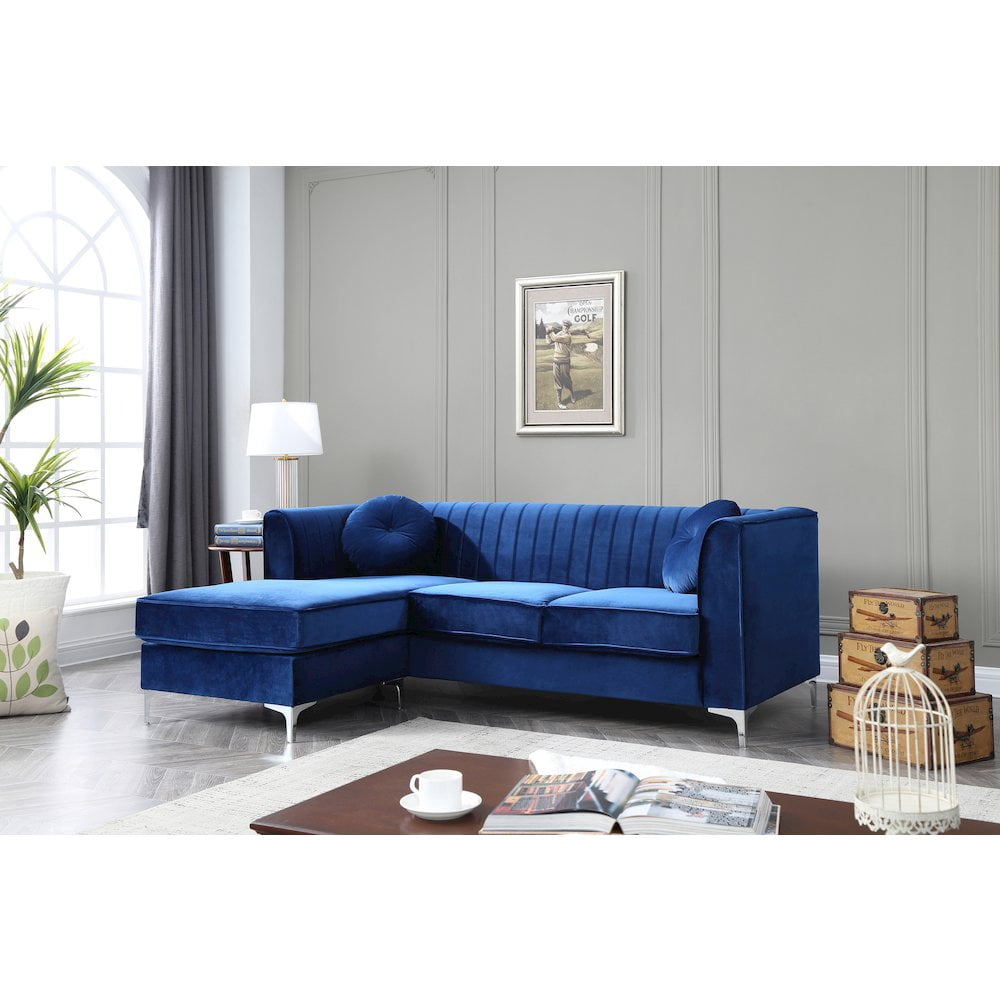 Glory Furniture Delray Sofa Chaise in Navy Blue Color