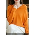 thumbnail image 5 of Women's V-Neck Hooded Knit Sweater, Soft Ribbed Pullover with Cozy Fleece Lining, Winter Warm Layering Piece for Casual Daily Wear, Comfortable Streetwear and Cold Weather Protection Gold M, 5 of 6