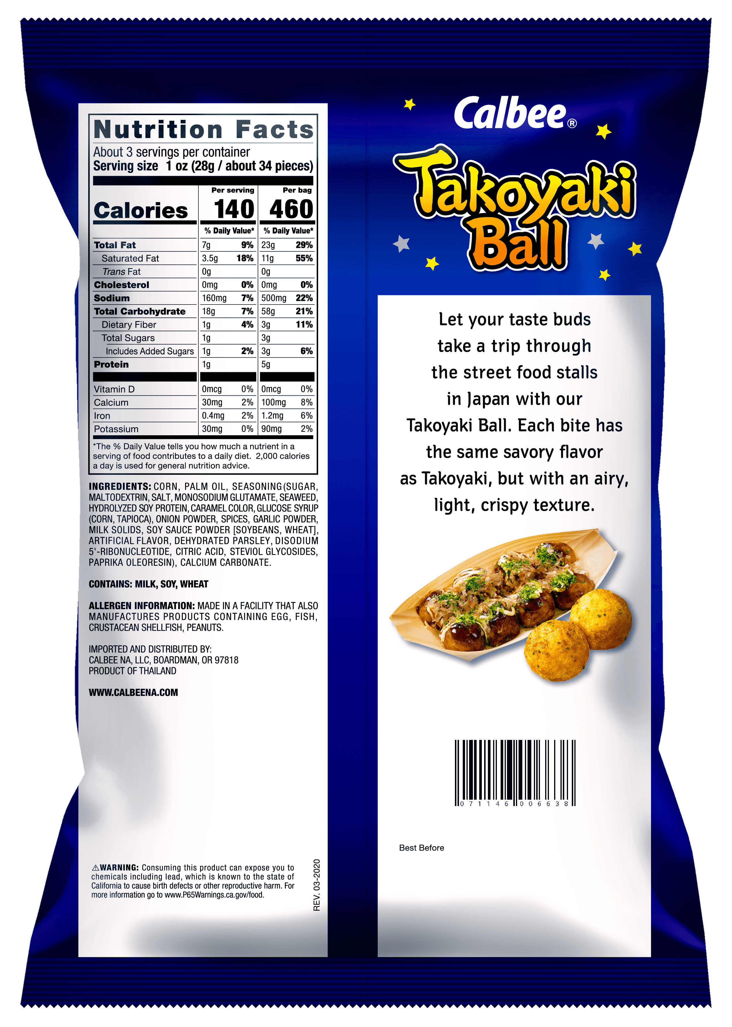 Calbee Takoyaki Ball Corn Puffs Japanese Style BBQ Sauce Flavor