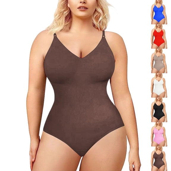 FNFYFH Shapewear Bodysuit for Women Tummy Control Bodysuit with Adjustable Straps Seamless Snatched Body Shaper