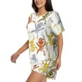 thumbnail image 4 of Vsdgher Cartoon Monkey Pattern Womens Pajamas 2 Piece Short Sleeve Sleepwear Set,Summer Soft Pajamas Set Casual Lounge Sets, 2-Piece Pj -Small, 4 of 8