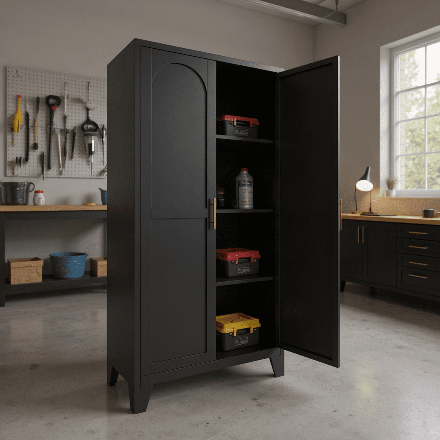 Homy Casa 71" Tall Garage Storage Cabinet with Adjustable Shelves, Heavy Duty Utility Organizer Black