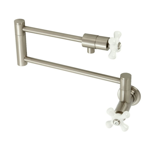 Kingston Brass KS4108PX Metropolitan Two-Handle 1-Hole Wall Mount Pot Filler Faucet in Brushed Nickel
