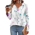 thumbnail image 3 of FNFHFY Shirts for Women V Neck Long Pleated Sleeve Shirt Dressy Floral Print Blouse Tops Cute Summer Fall T-shirt, 3 of 6