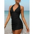 thumbnail image 3 of Charmo Womens Halter V Neck Tankini Bathing Suits Side Drawstring Two Piece Swimsuits, 3 of 6