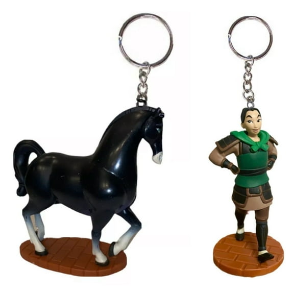 Mulan Warrior Soldier & Khan Horse Key Ring Keychain Figure Charm Dangler PVC 3” New