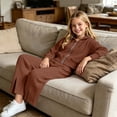 thumbnail image 5 of BXJX Girls Knitted Outfit Sets 2 Piece, Long Sleeve Full Zip Hooded Spring Fall Sweaters and Flare Pants Sets Coffee Size 14-15 T, 5 of 6