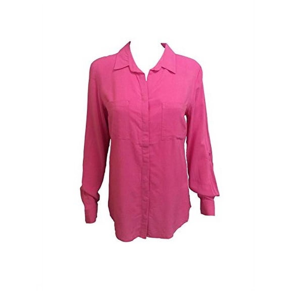 Tribal Women's Long Sleeve Button Front Blouse, Rose Pink, Small