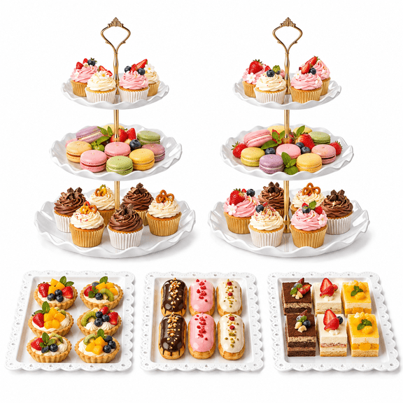 Shihaoyuan Cupcake Stand and Cake Stand Set with 3 Tier Cupcake Holders plus 3 Extra Plates, White