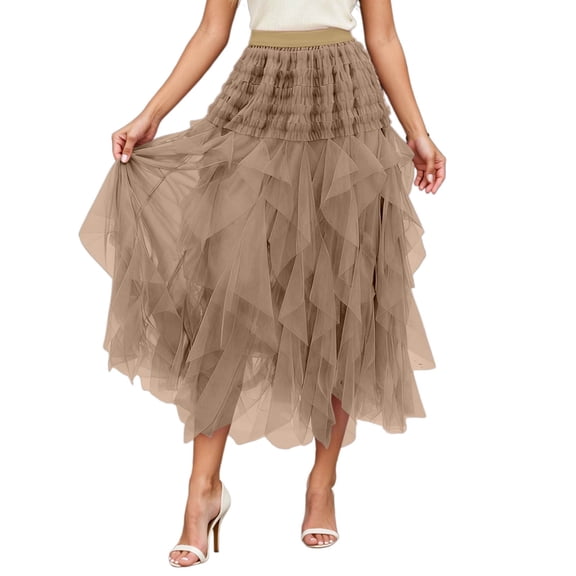 Women Dresses Khaki Tutu Skirts for Women Long Tulle Dress Layered Mesh Fairy Skirt Sparkly Skirt