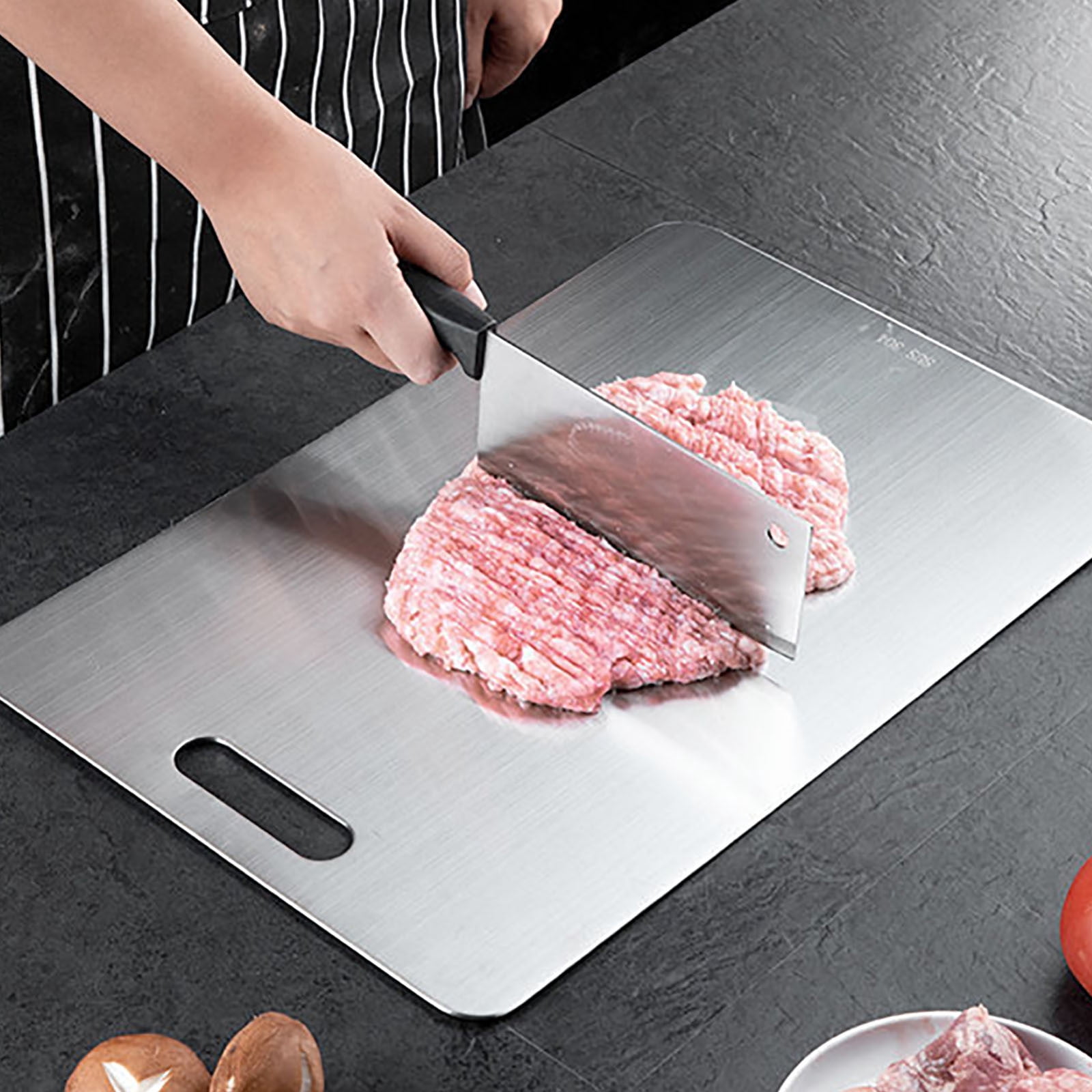 Double Sided Metal Cutting Board 7.9 x 11.4 inch - Stainless Steel Prep Mat for Kitchen, Fruit Vegetable & Meat Chopping, Kneading Cutting Board Mats for Indoor Outdoor Use