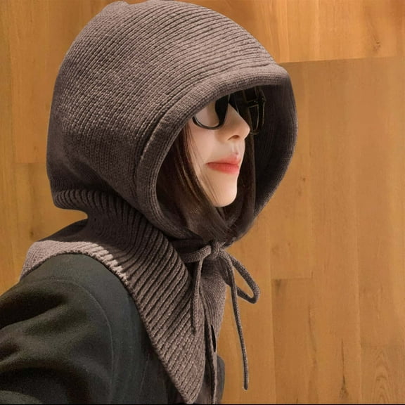 JingChun Clearance Under $2.00 Knitted Hooded Shawl Hand Knitted Hooded Shawl W/Drawstrings Women Beanie Skull Cap Warm Winter Hats Neck Gaiters