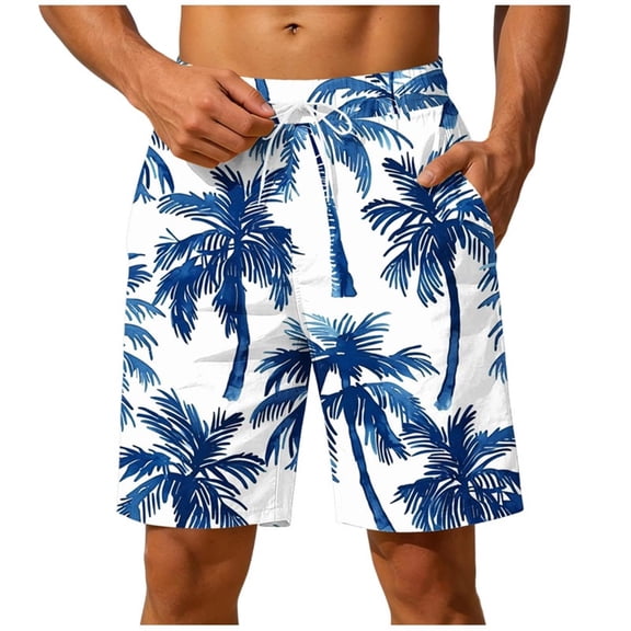 BVnarty Men's Summer Holiday Printed Board Shorts, Quick Dry Breathable Material, Drawstring Elastic Waist Casual Swim Shorts With Pockets Blue XXL