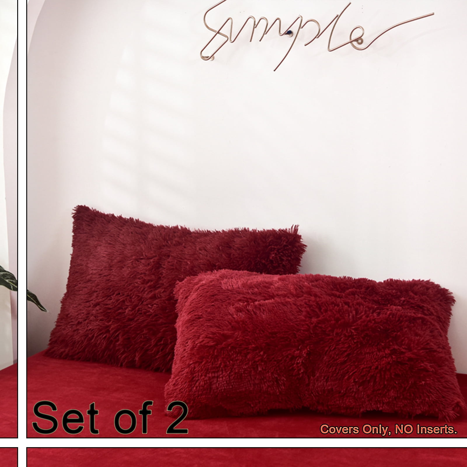 MorroMorn Decorative Pillows Covers, 2 Packs Faux Fur Pillow Cases Standard Size, Luxury Shaggy Throw Pillowcase Cushion Shams with Zipper Home Decor for Couch Sofa Bed Room Soft (Dark Red, Standard)