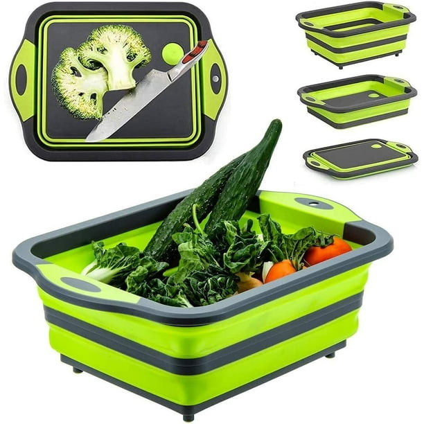 Cesta multifuncional para uso en la cocina, tina plegable con material ecológico y base antideslizante para picnics al aire libre y aventuras de campamento convenientes, ideal para tabla de cortar y