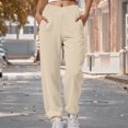 thumbnail image 2 of felwors Women's V Crossover Waist Sweatpants Baggy Y2K Jogger Pants Wide Leg Fleeced Lounge Pants Beige, XXL, 2 of 6