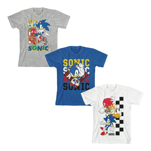 Sonic The Hedgehog Classic Characters 3-Pack Boy's Crew Neck Short Sleeve T-shirt Combo Set