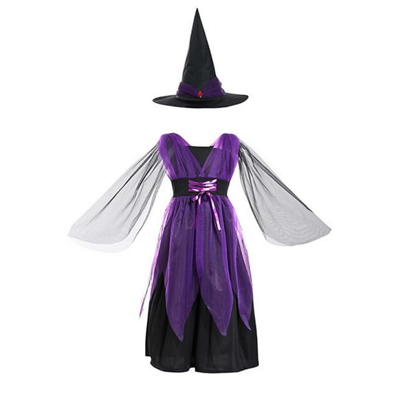 ZACPNCV Girls Tutu Dress for Halloween with Hat Dress Up Dresses Set Purple 12-13 Years