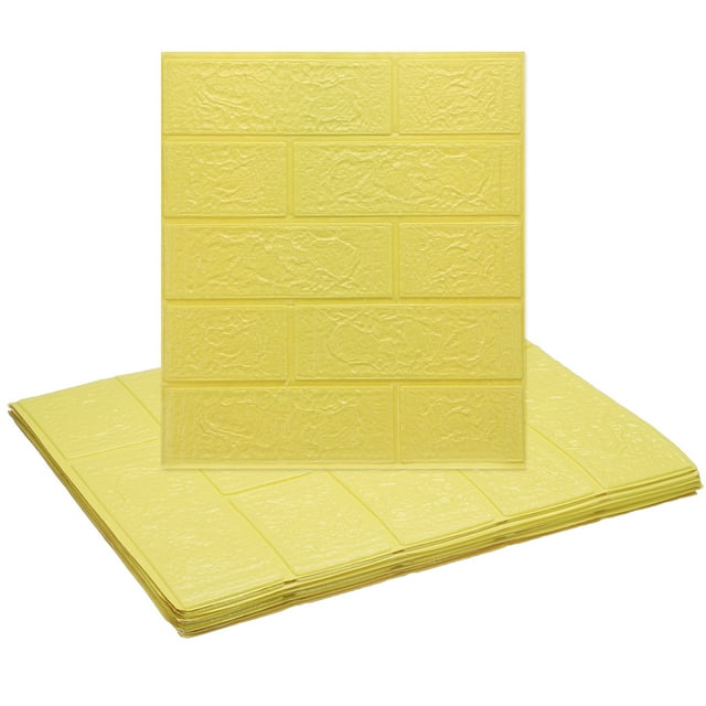 Uxcell 10pcs Paneles de Pared 3D Autoadhesivos, Panel de Pared Impermeable para Salpicadero, Azulejos de Ducha de Diseño de Ladrillo 13.8"x15.2" para Baño, Cocina, Sala, Amarillo