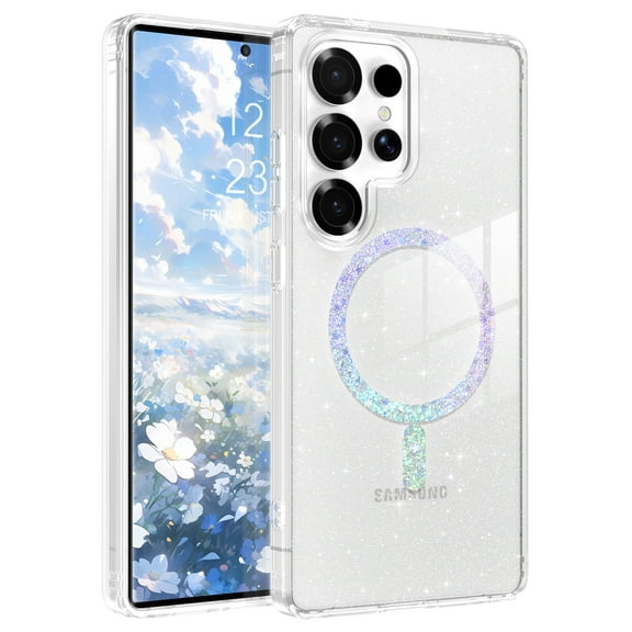 VENINGO Samsung S25 Ultra Case 6.9", Supported Magnetic Glitter Sparkle Phone Case,Slim Tpu Transparent Shockproof Protective Case for Samsung S25 Ultra,Clear