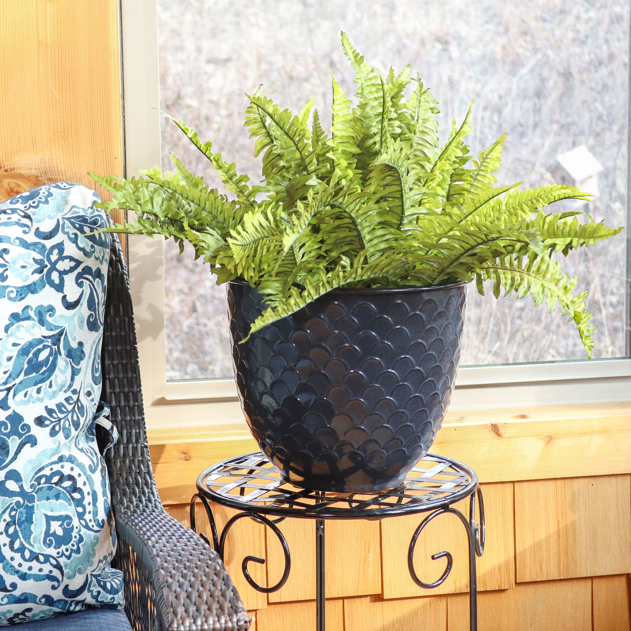 Sunnydaze Dinah 12.5" x 12.5" x 10.75" Round Navy Metal Outdoor Planter Pot 4-Count