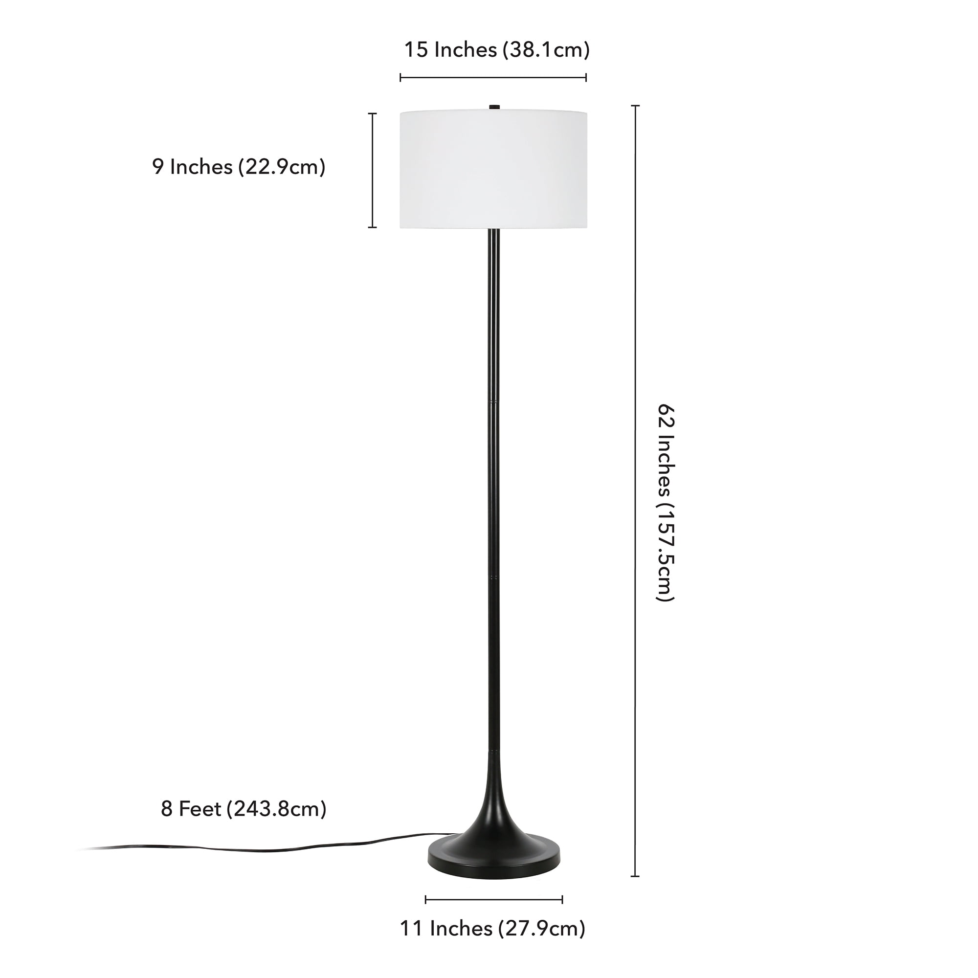 Evelyn&Zoe Josephine 62" Tall Floor Lamp with Fabric Shade, Blackened Bronze/White