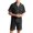 Black, variant on ZVNAΖH Men's Button Down Pajama Set, Short Sleeve Notch Collar Top with Pocket and Elastic Waist Shorts, Contrast Piping Summer Sleepwear, L-3XL