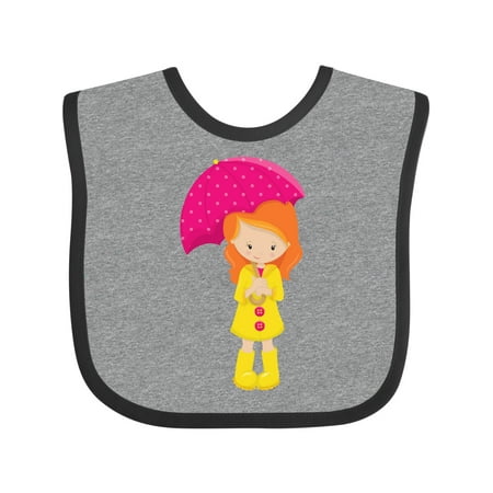 

Inktastic Girl in Raincoat Girl with Umbrella Orange Hair Gift Baby Girl Bib