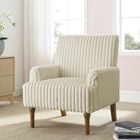 FFZ Accent Chair 3.5cm W Wide Wale Corduroy 9 inch Wood Legs Armchair, Beige