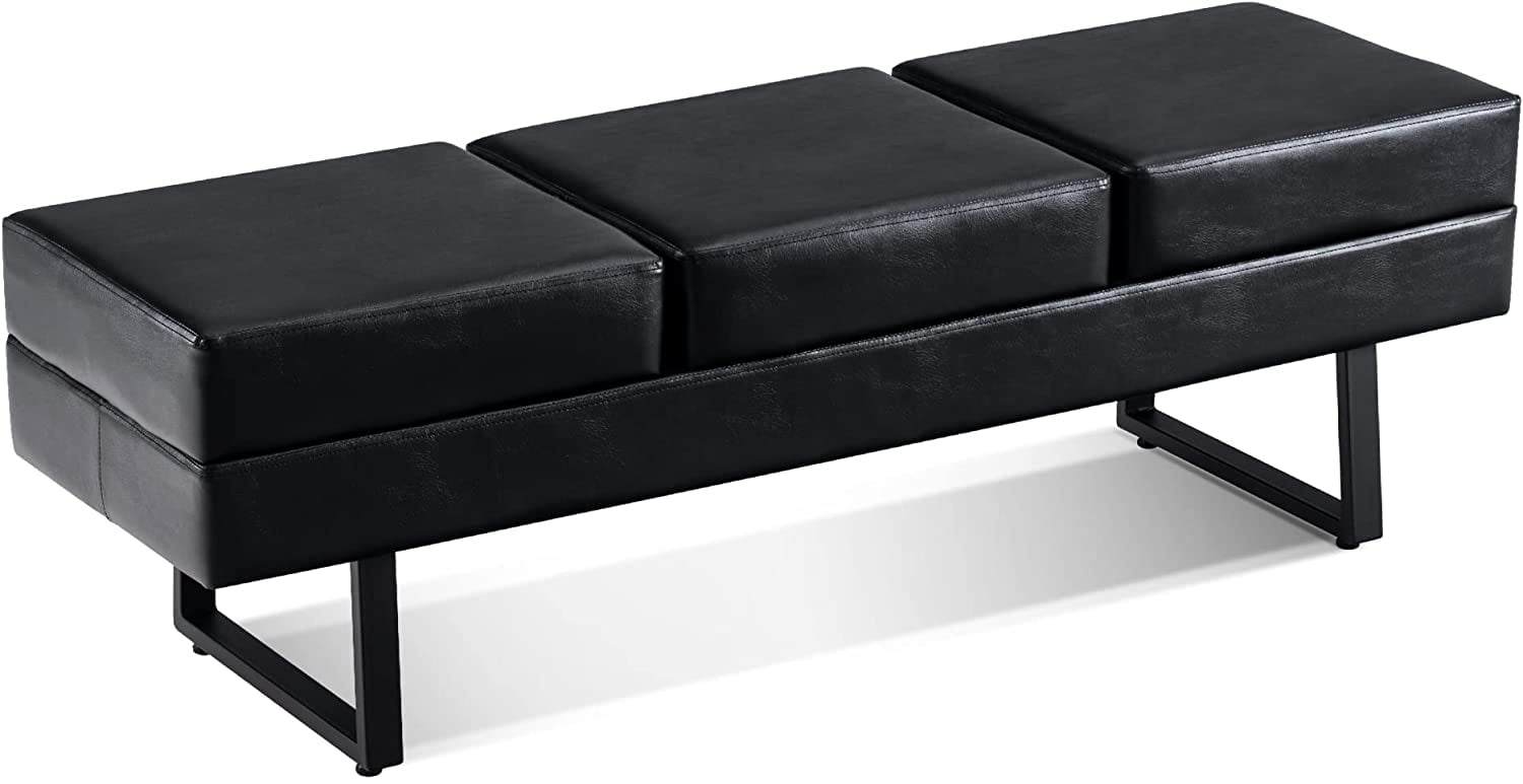 BarberPub Waiting Room Chairs Guest Reception Bench Leather 7008 (Black）