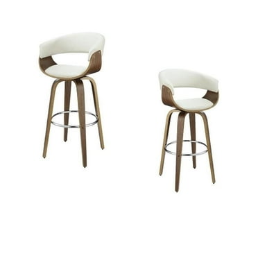 Set of 2 Upholstered Wooden White Bar Stools