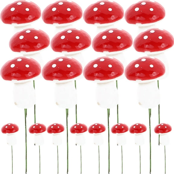 FRCOLOR Mushroom Cake Decorations Red Foams Cupcake Toppers for Wood Theme Baby Shower Decorations 20pcs