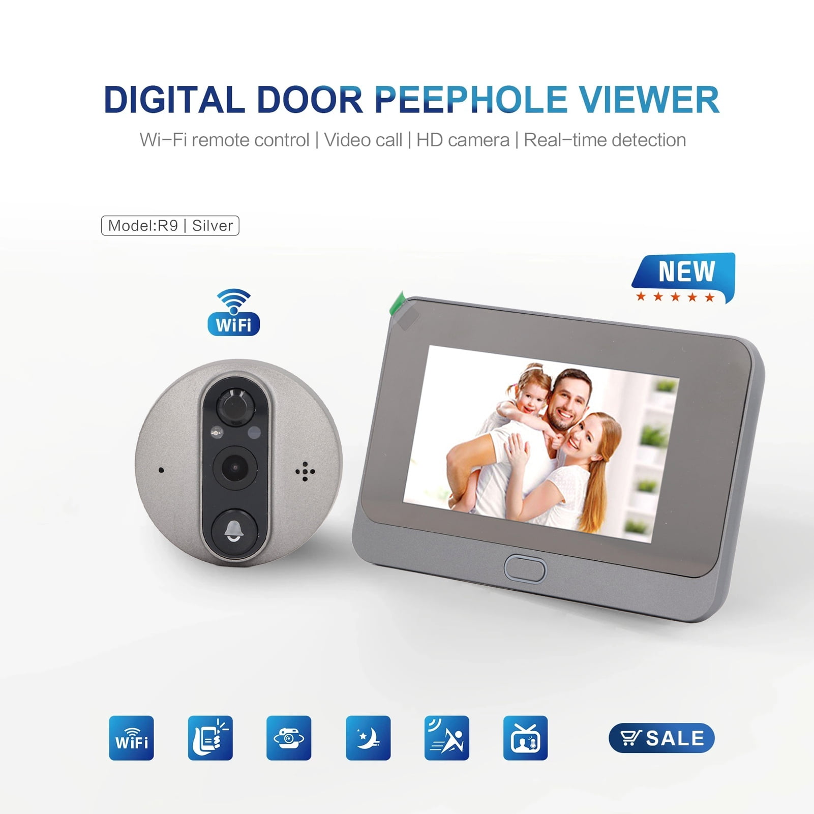 Electronic Peephole Doorbell, 1MP HD Pixels Easy Installation