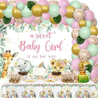 Pink safari on sale baby shower decorations
