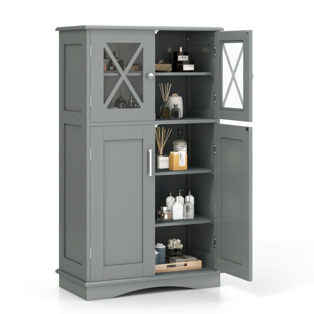 GVN 4 Doors Freeestanding Bathroom Floor Cabinet with Adjustable Shelves-Gray, Bathroom Cabinet Storage for Entryway Storage, Home Office Furniture GVN 4 Doors Freeestanding Bathroom Floor Cabinet with Adjustable Shelves-Gray, Bathroom Cabinet Storage for Entryway Storage, Home Office Furniture