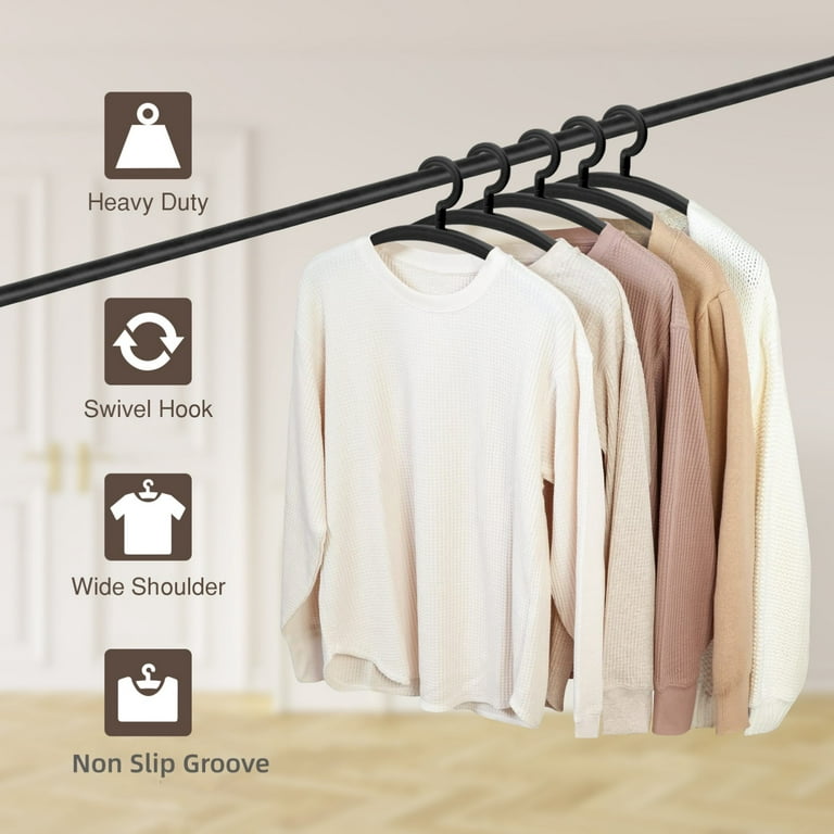 10 Pack Heavy Duty Hangers Plastic Swivel Hook Clothes Hanger Wide Shoulder  Non Slip Heavy Coat Hanger Black