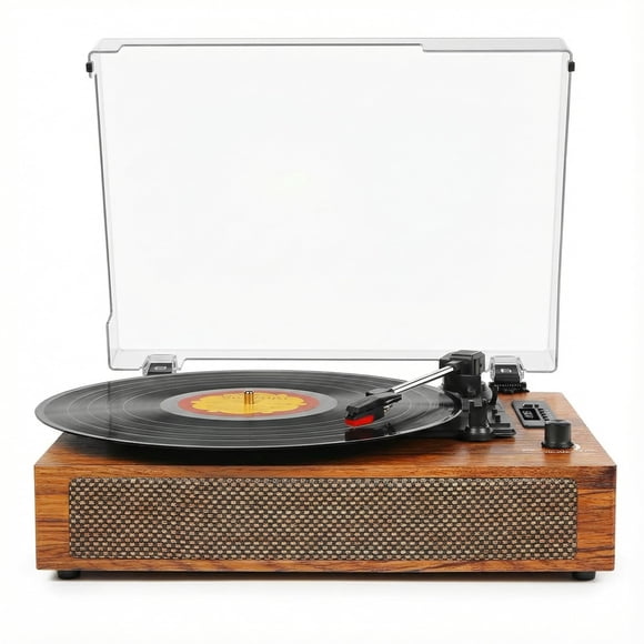 Vinyl Record Player with Built-in Bluetooth, USB Recording, Stereo Speakers, Belt-Driven Vintage Record Player 3 Speeds & 3 Sizes, Portable, AUX Inpu