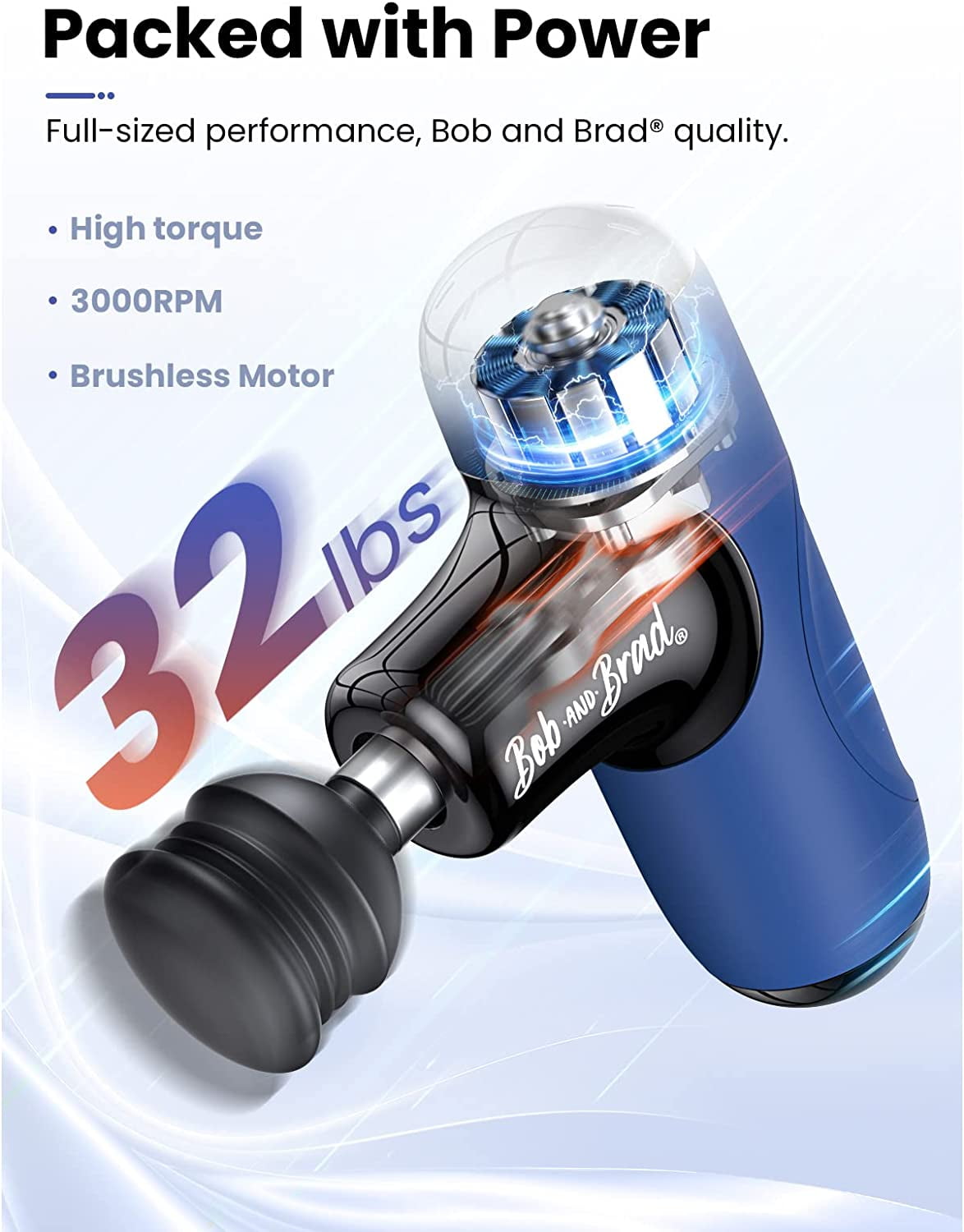 Bob and Brad Q2 Mini Massage Gun, Portable Full Body Percussion Handheld Deep Tissue Massager Gun, Muscle Massager with Ergonomic Handle, Blue