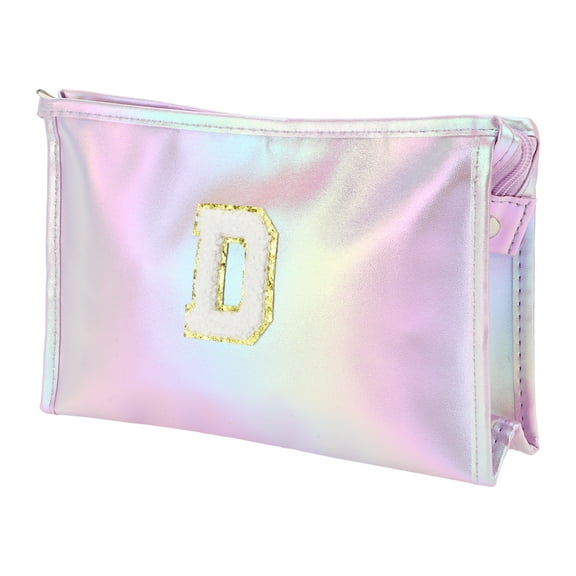 Unique Bargains 1 Pc Women Durable Letter D Makeup Bag for Vacation Outdoor Activities Purple PU