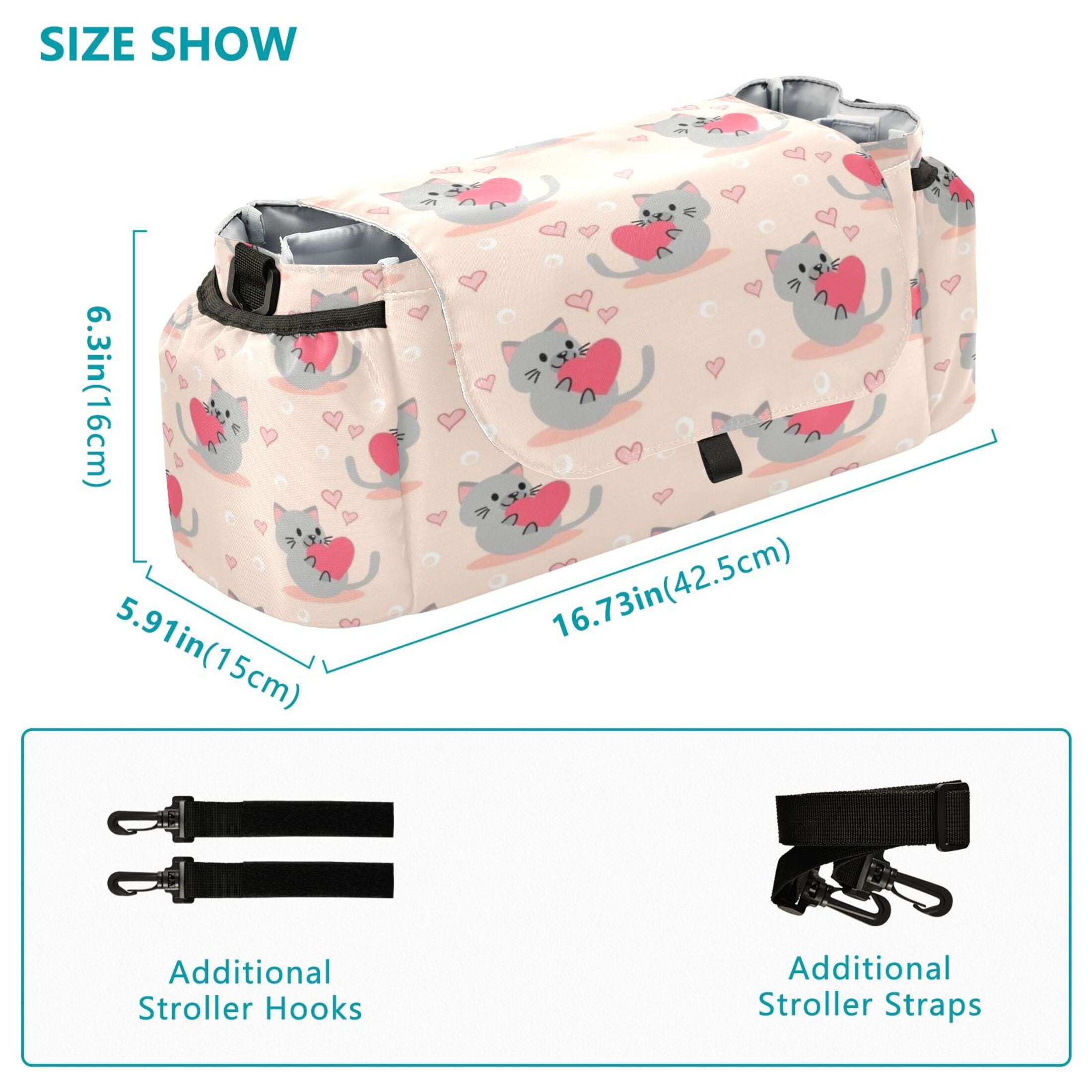 DIXRUYEE Stroller Organizer Cute Cat Heart Printed