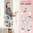 thumbnail image 3 of HBTower 3 Step Ladder, Lightweight Folding Step Stools for Adults with Anti-Slip Pedal, Portable Sturdy Steel Ladder with Handrails, Perfect for Kitchen & Household, 330 lbs Capacity, White, 3 of 8