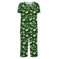 thumbnail image 3 of Dazajoo St Patrick's Day Outfits Women Irish Lucky Clover Short Sleeve Round Neck Button Pullover and Comfy Elastic Capris 2025 Festival Lightweight Loose Sleepwear,Multicolor,XXXL, 3 of 4