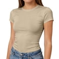 thumbnail image 3 of Lumtrix Womens Short Sleeve Tops Crew Neck Slim Fit Basic Tees Summer Y2K Solid Color T Shirts Complexion S, 3 of 8