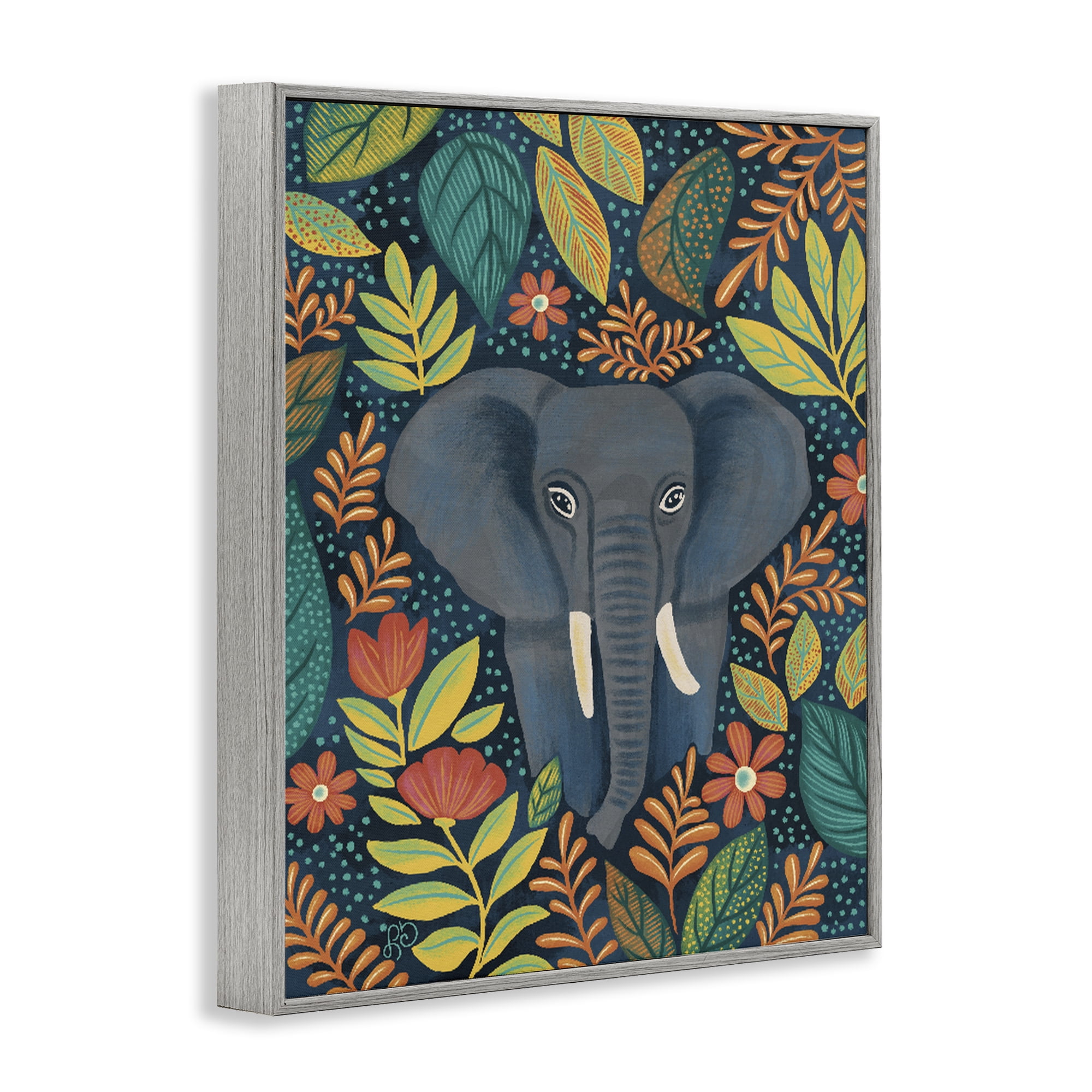 Stupell Industries Exotic Leaf Pattern Elephant Gray Framed Giclee Art, design by Lisa R Dumm