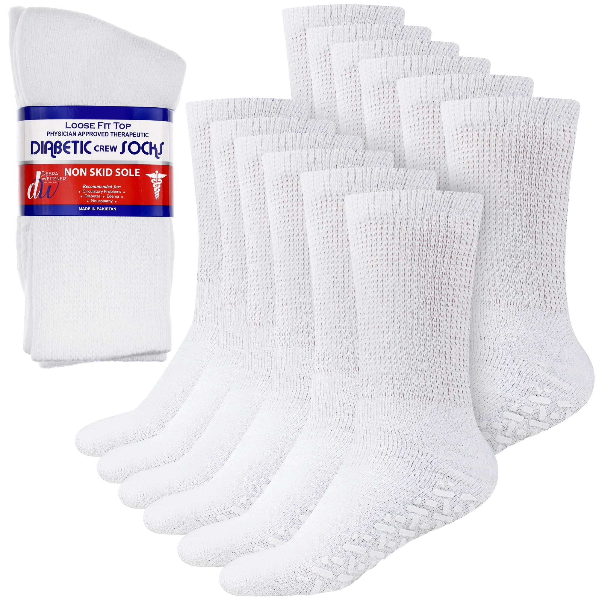 Debra Weitzner Non-Binding Loose Fit Sock - Non-Slip Diabetic Socks for Men and Women - Crew 12 Pack White Size 13-15