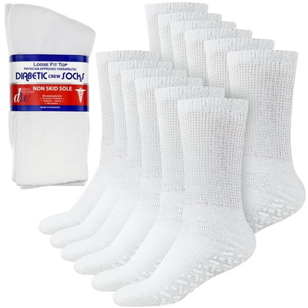 

Debra Weitzner Non-Binding Loose Fit Sock - Non-Slip Diabetic Socks for Men and Women - Crew 12 Pack White Size 9-11