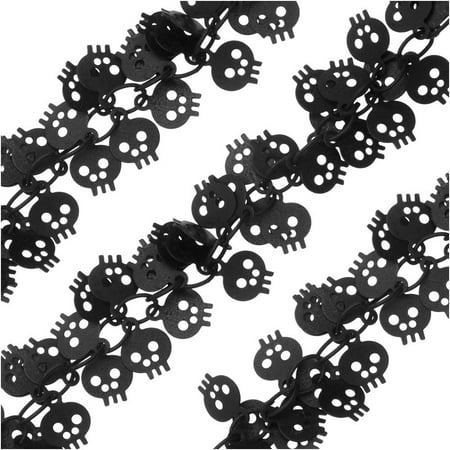 Sold House Charm - Bulk Chain, with 7mm Skull Shaped Dangle Charm Links, Sold By The Inch, Matte Jet Black Tone Brass