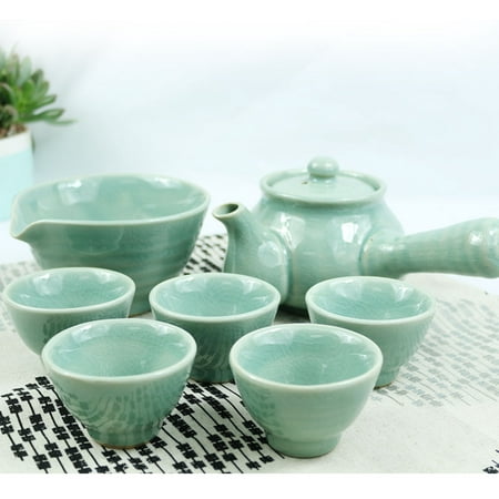 KOYO Handmade Ceramic 7-pcs Celadon Traditional Chinese Teapot Set in Gift Box, Handmade Gongfu Tea (Best Tea Kettle Not Made In China)