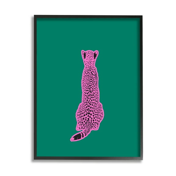 Stupell Industries Pink Cheetah on Green Animals & Insects Painting Black Framed Art Print Wall Art, 11 x 14