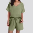 thumbnail image 2 of MuXiKeJi Clothes Womens 2 Piece Linen Sets Summer Vacation Outfits V Neck Puff Sleeve Tops Wide Leg Pants Matching Sets, 2 of 6